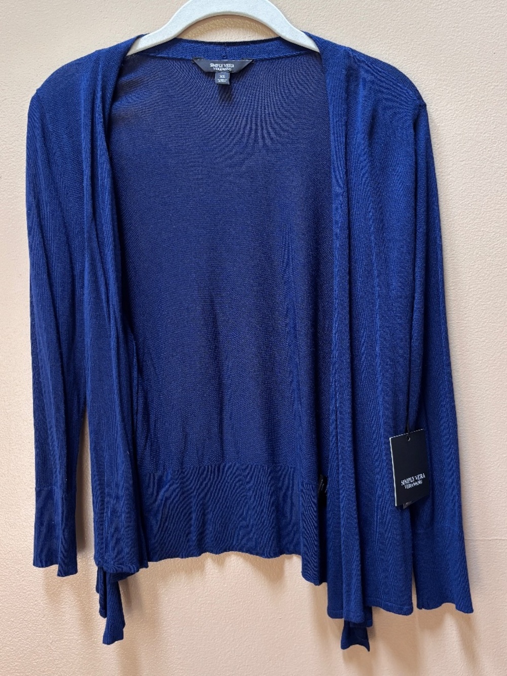 Simple Vera Vera Wang Tie Front Navy Open Cardigan Top Size XS NWT